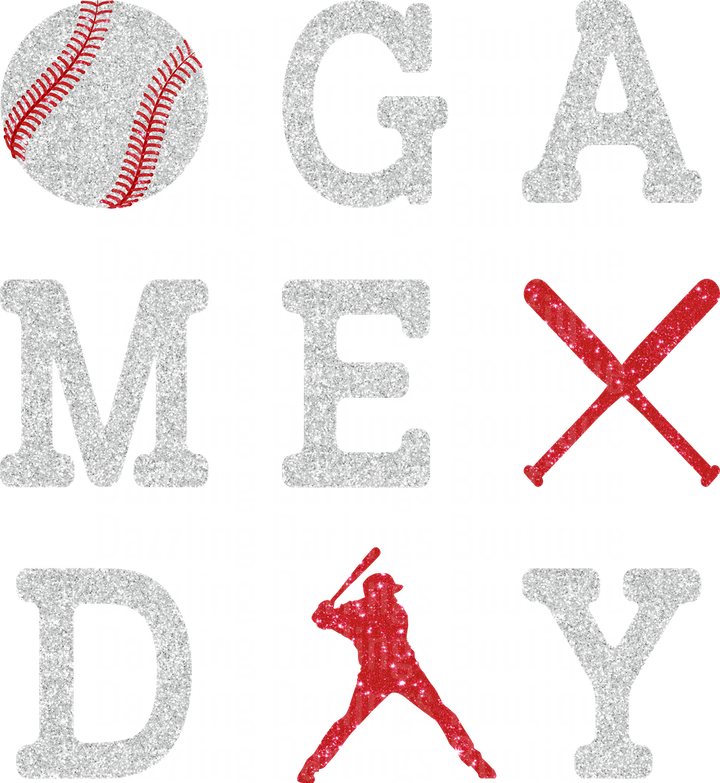 Game Day Baseball Glitter Design with Crossed Bats and Batter Silhouette