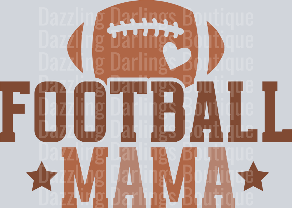 Football Mama Brown Football Block Letters Stars