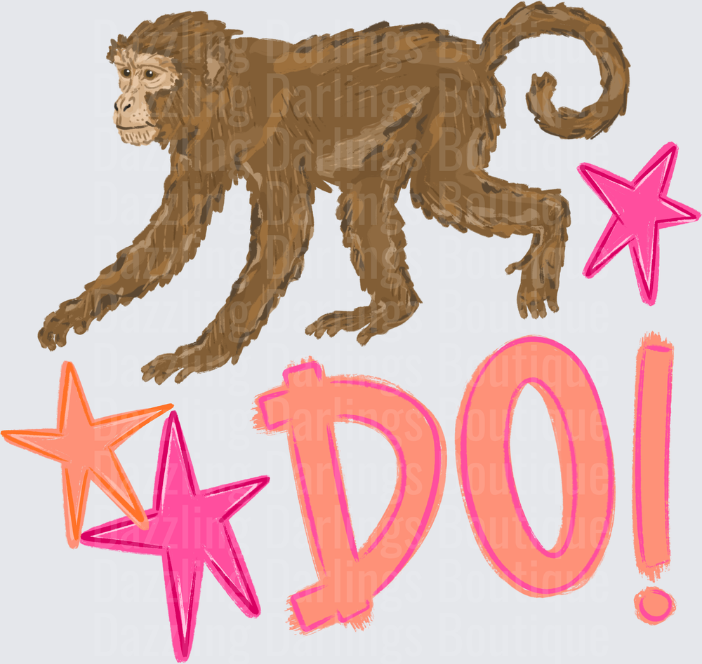 Brown Monkey with Pink and Orange Stars DO! Text Design