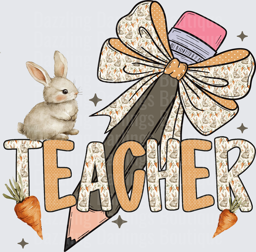 Teacher Bunny Rabbit Pencil Bow Easter School Design