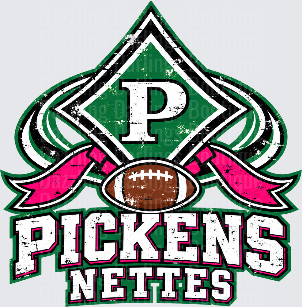 Pickens Nettes Football Distressed Spade Logo Green Pink