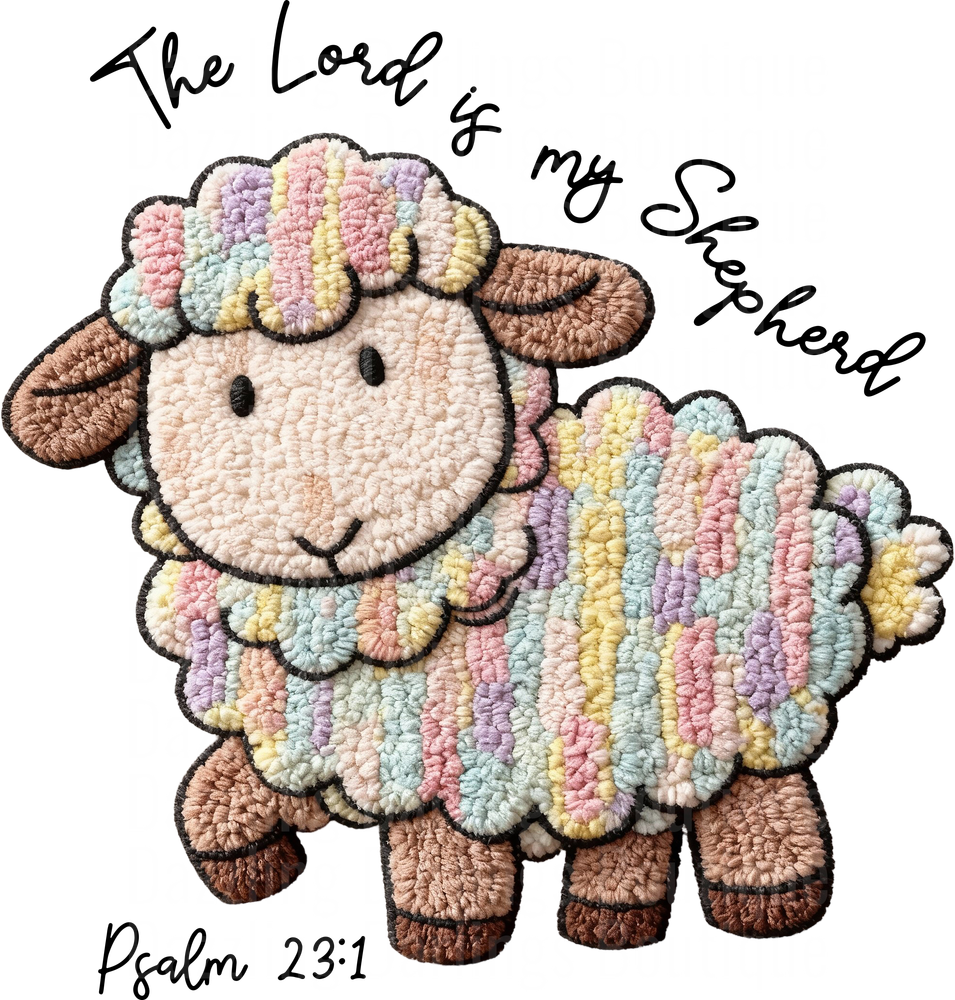 The Lord Is My Shepherd Rainbow Sheep Psalm 23:1 Embroidered