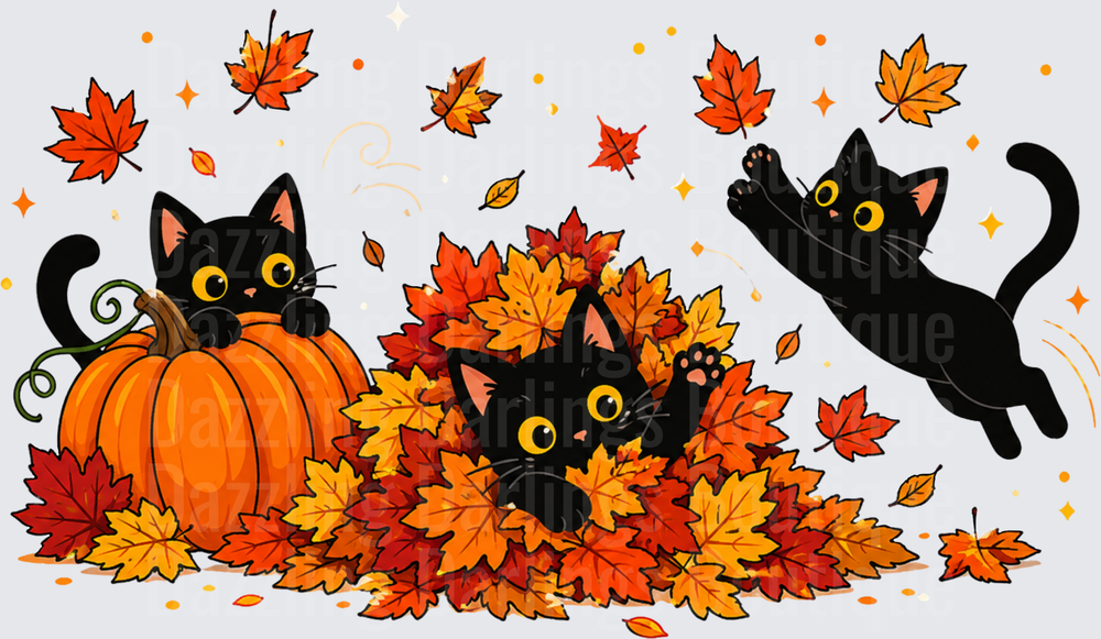 Black Cats Playing in Leaves