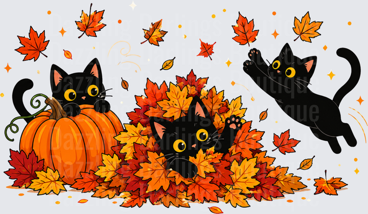Black Cats Playing in Leaves