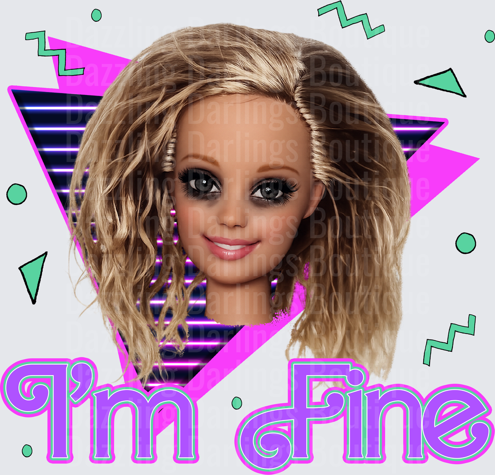 Barbie Doll Face with 80s Retro Neon Memphis Style Graphics