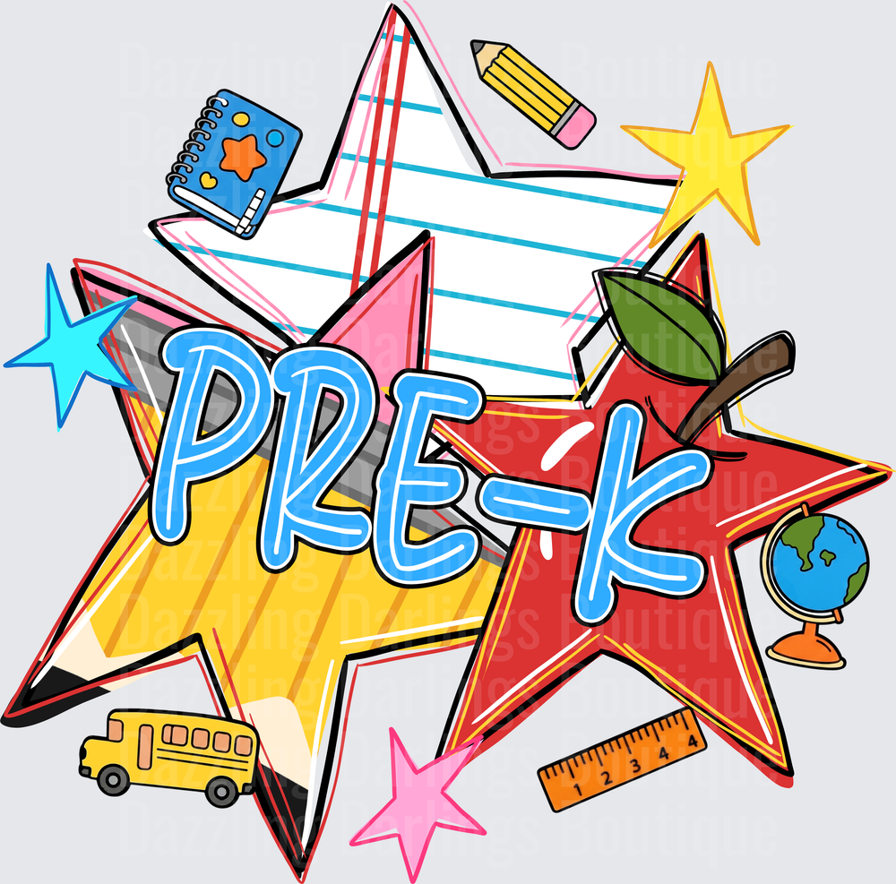 Pre-K Bold Star Burst School Supplies Back to School Design