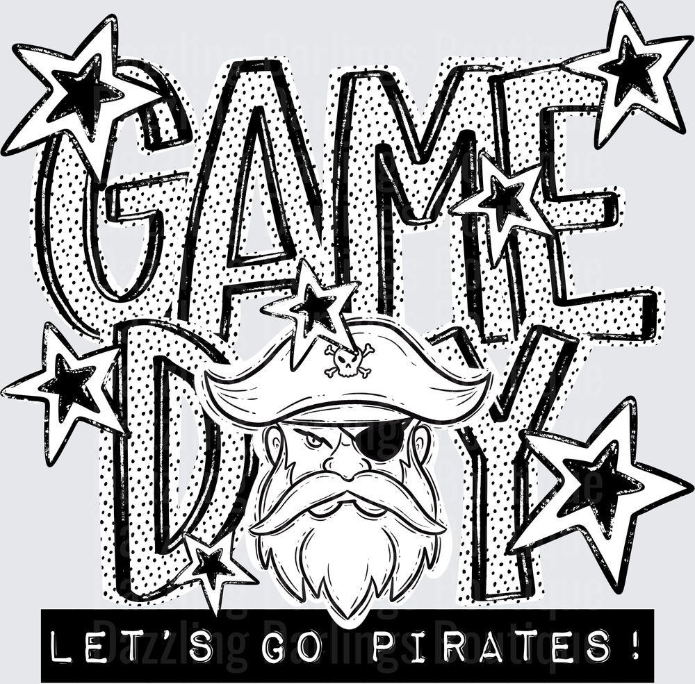 Game Day Let's Go Pirates Skull Mascot Stars Graphic