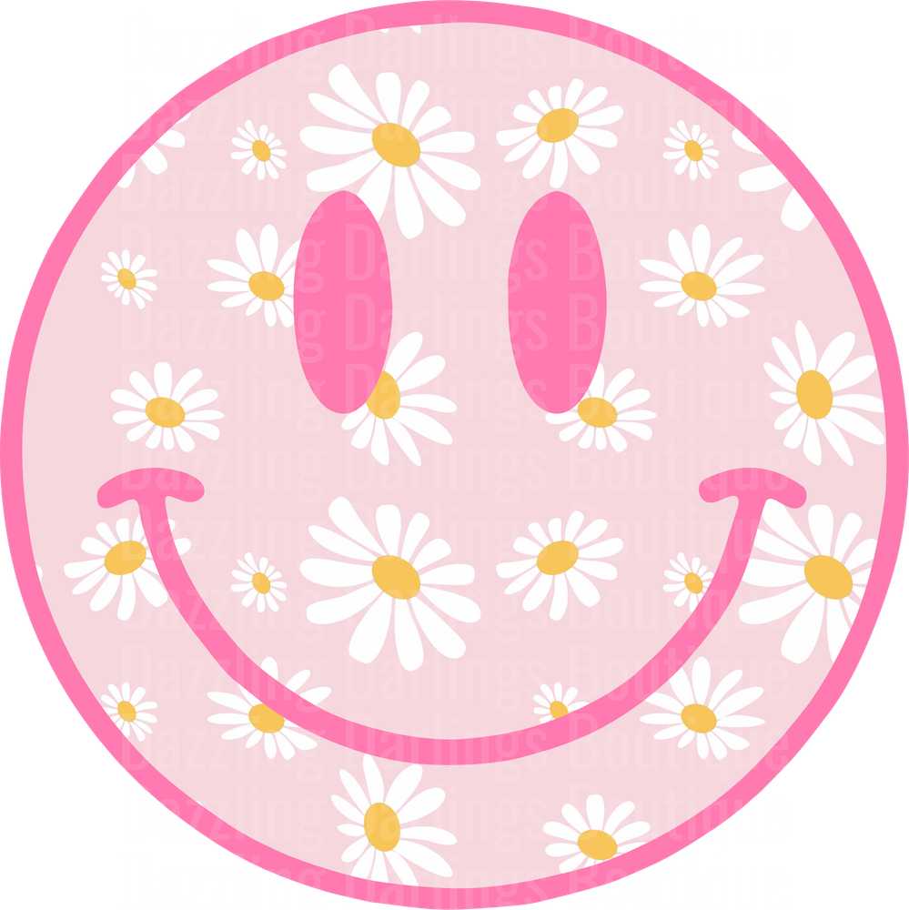 Pink Daisy Smiley Face Circle Design