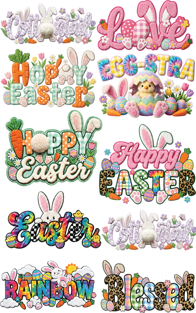 Easter Holiday Text Collection with Bunny Ears and Eggs