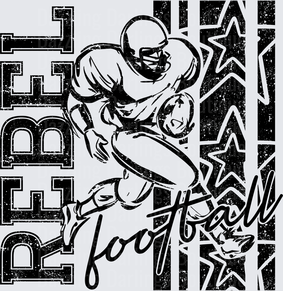 Rebel Football Player Running Back Stars Grunge Graphic