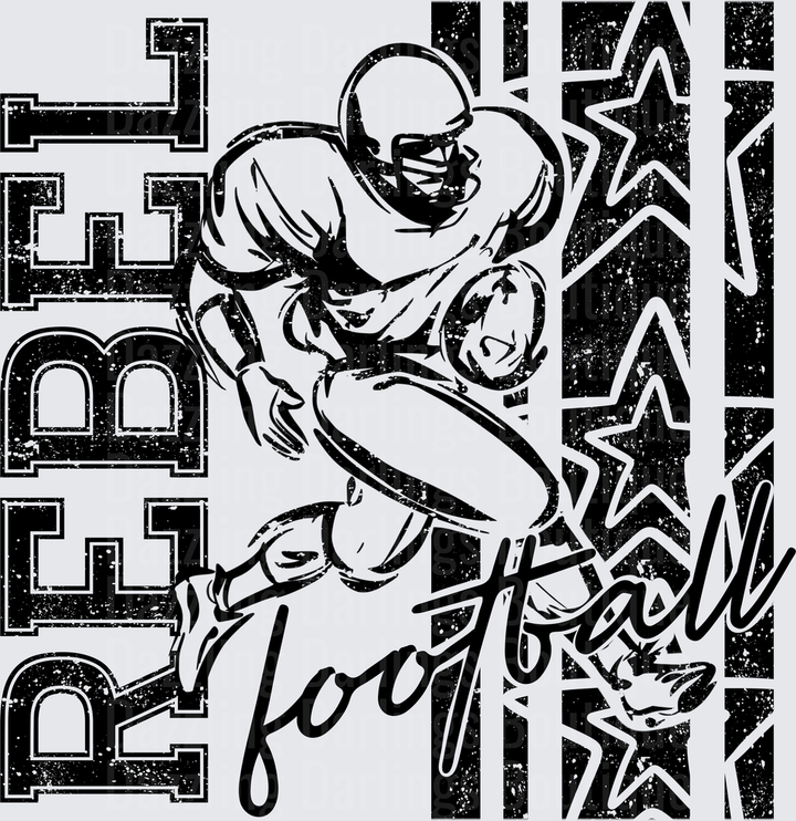 Rebel Football Player Running Back Stars Grunge Graphic