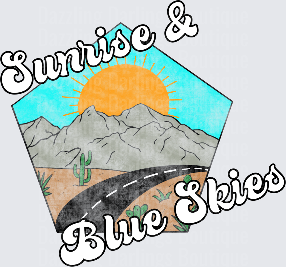 Sunrise Blue Skies Desert Mountain Road Pentagon Badge