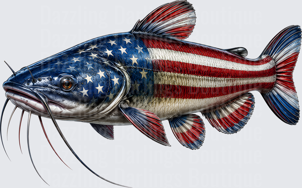 Patriotic American Flag Catfish with Stars and Stripes