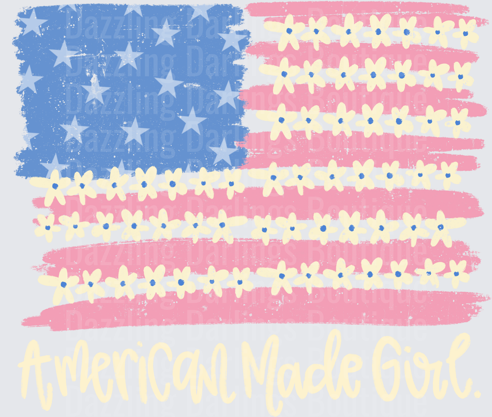 American Made Girl Daisy Flag with Distressed Paint Effect