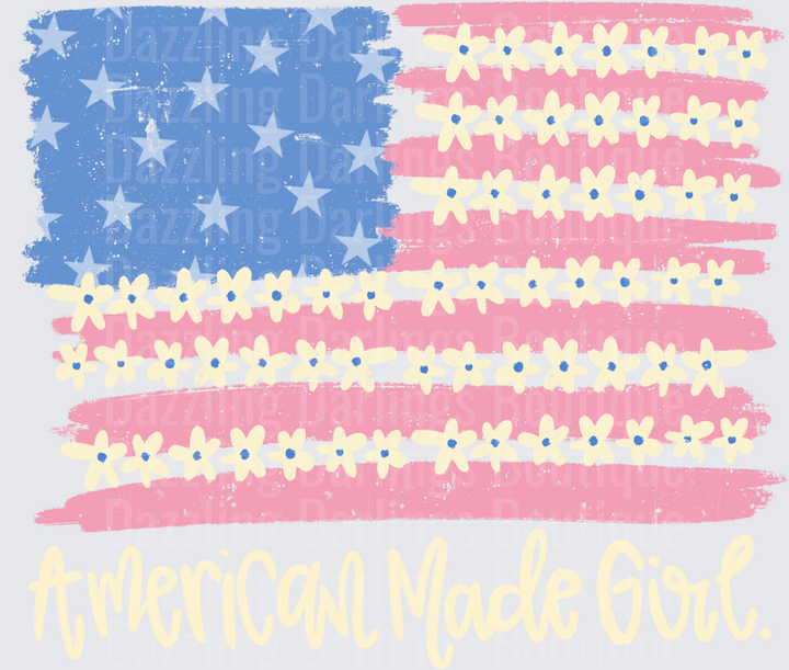 American Made Girl Daisy Flag with Distressed Paint Effect