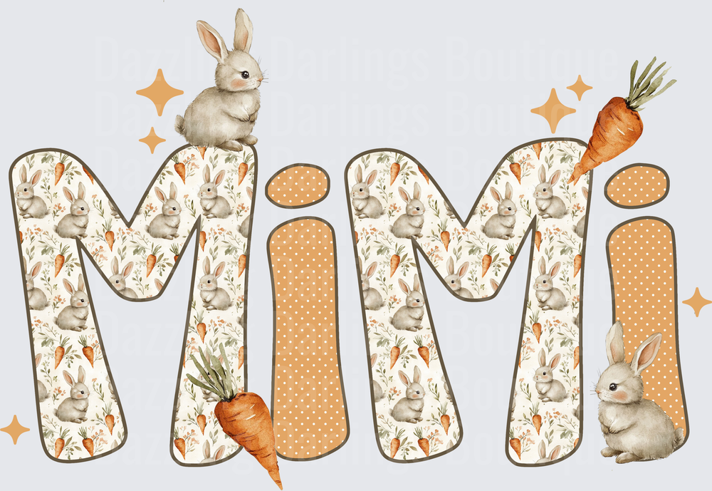 Mimi Name with Adorable Bunnies and Carrots Pattern