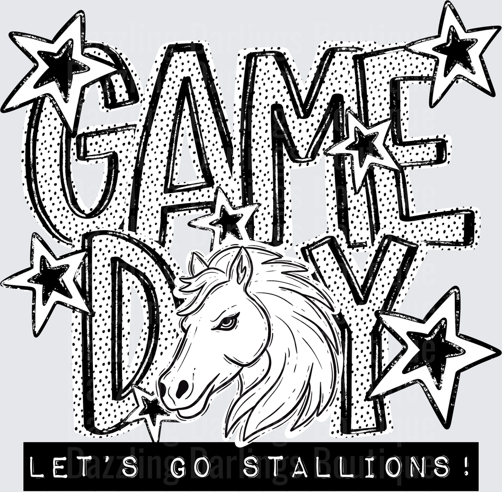 Game Day Let's Go Stallions Horse Mascot Stars Design
