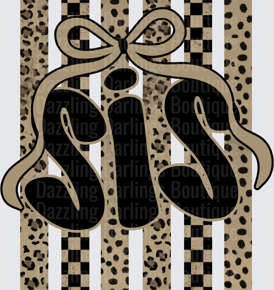 Sis Text with Bow Leopard Print and Checkered Pattern