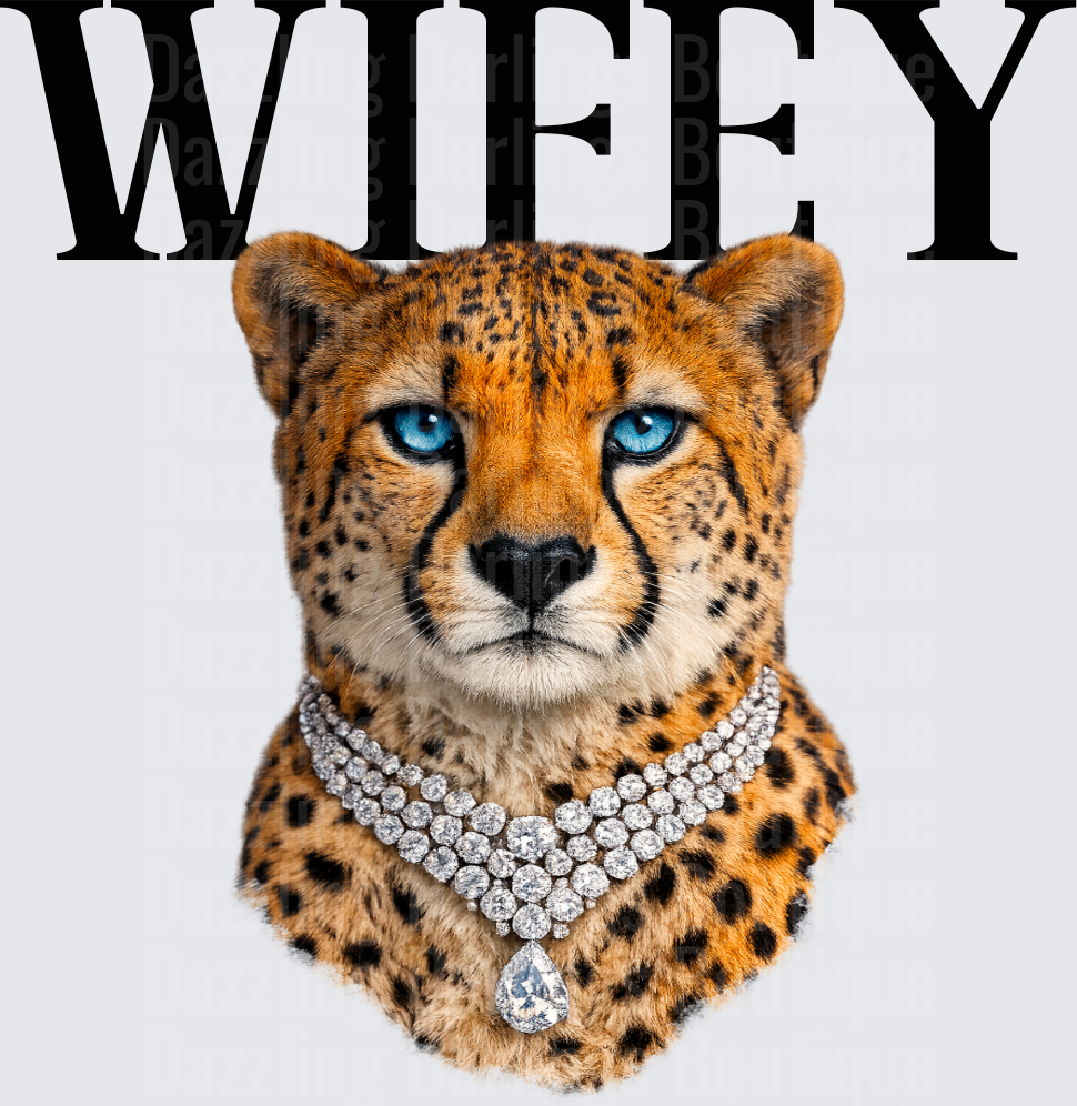 WIFEY Cheetah with Blue Eyes and Diamond Necklace