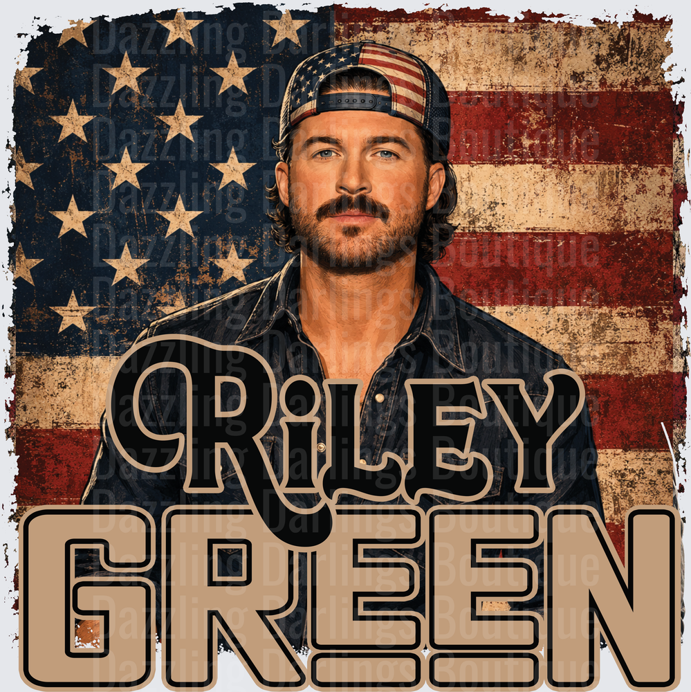 Riley Green Country Music Star Vintage American Flag Portrait