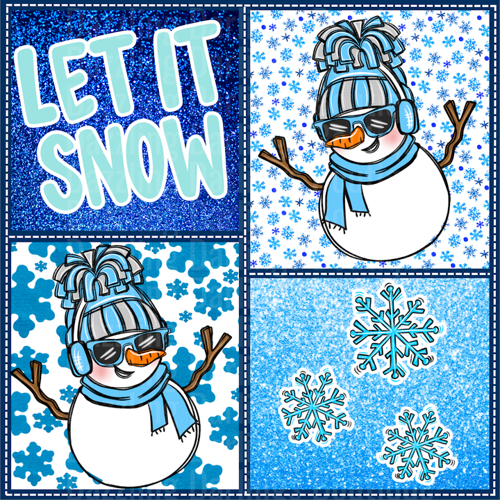 Let It Snow Blue Snowman Frames Glitter