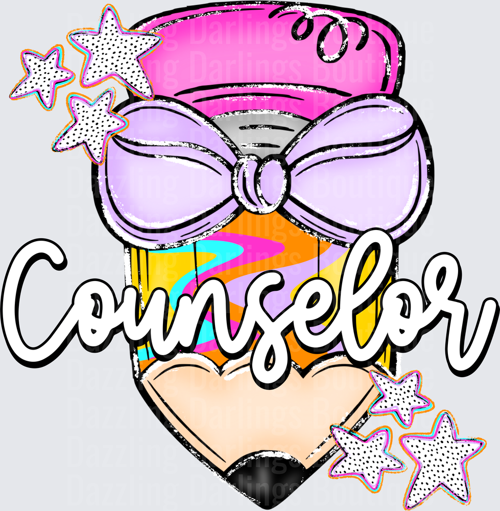 Counselor Bowtie Pencil with Stars Script Design