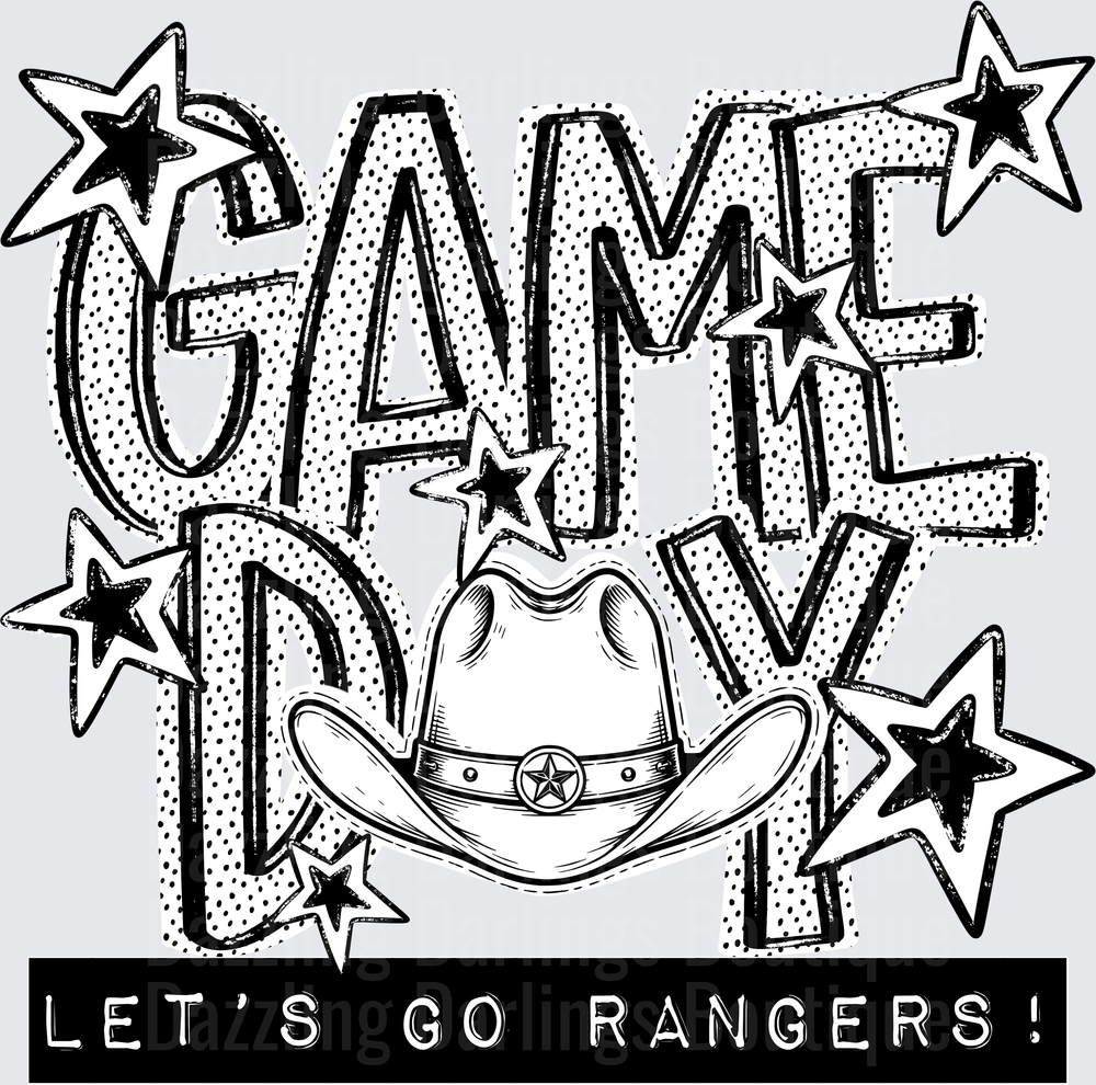 Game Day Let's Go Rangers Cowboy Hat Stars Bold Graphic