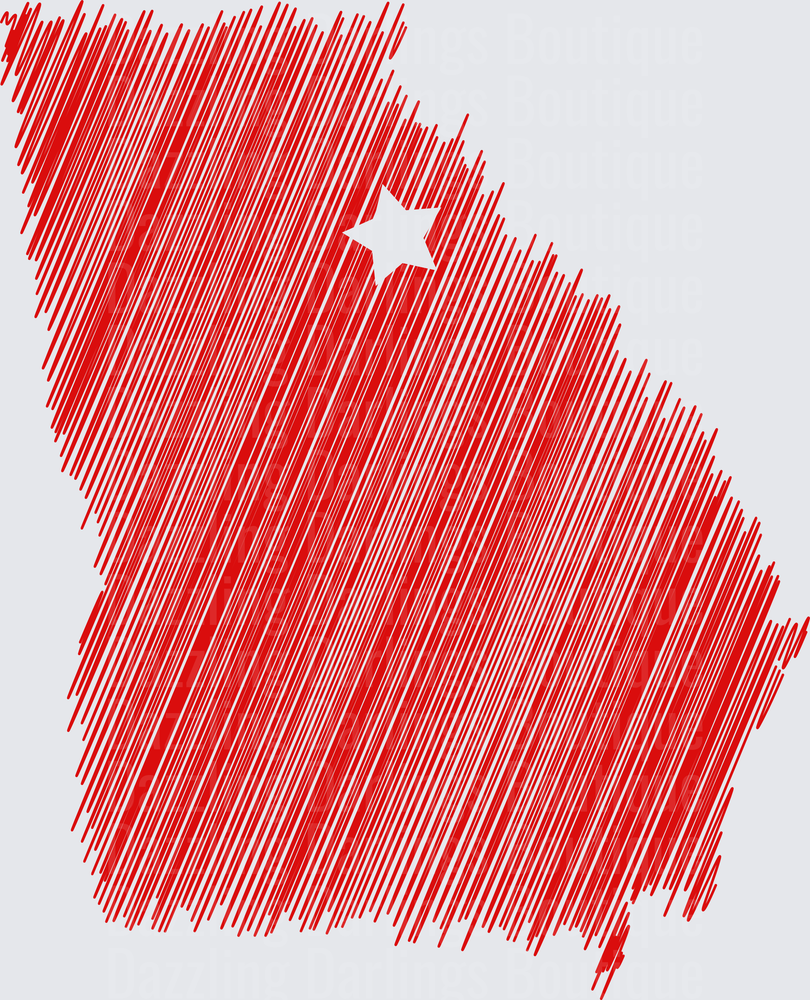 Georgia State Map Red Scribble Art with Star