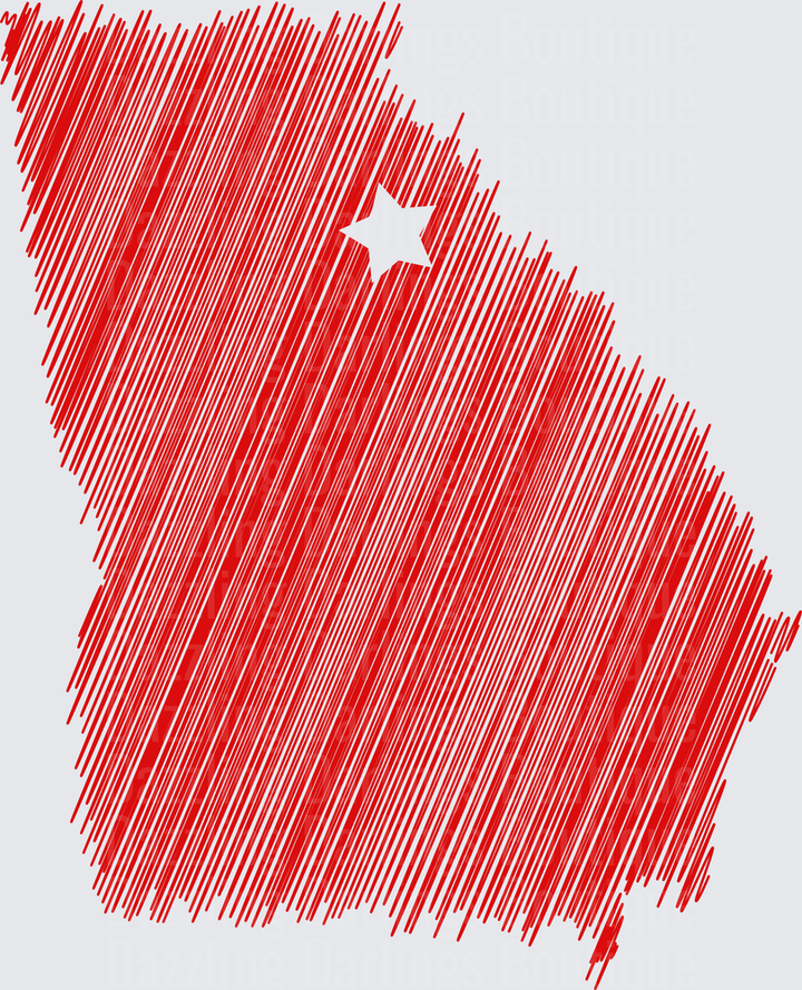 Georgia State Map Red Scribble Art with Star