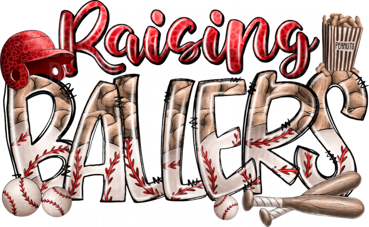 Raising Ballers Baseball Typography with Helmet Bat and Peanuts