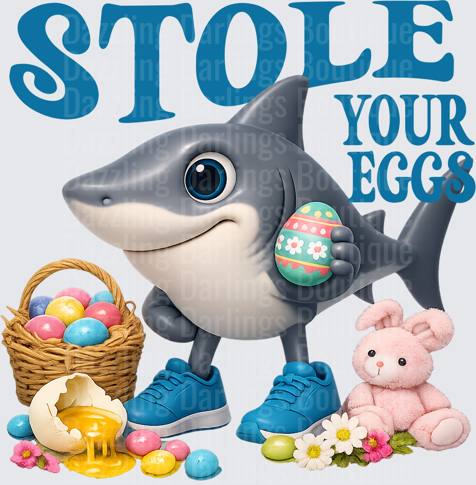 Stole Your Eggs Easter Shark with Basket and Bunny