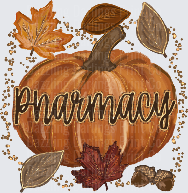Fall Pumpkin Pharmacy Autumn Leaves Acorns Gold Glitter