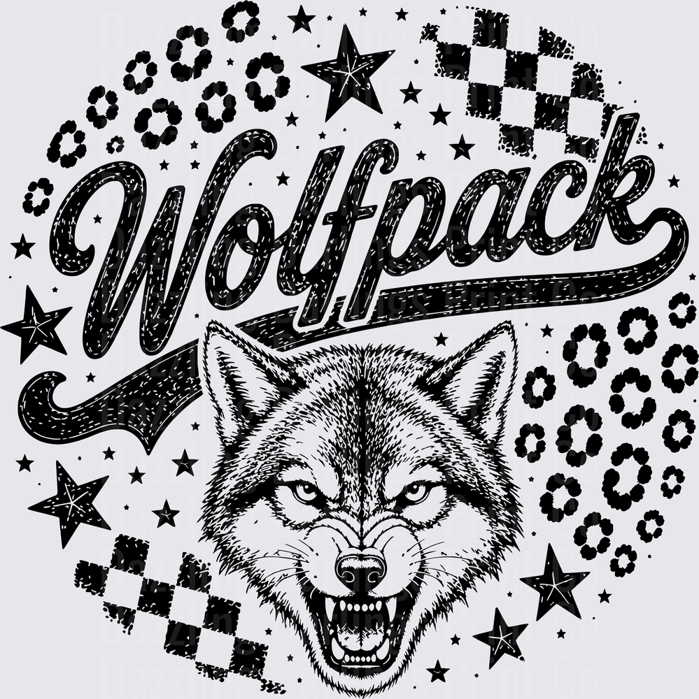 Wolfpack Growling Wolf Script Stars Checkered Leopard Print