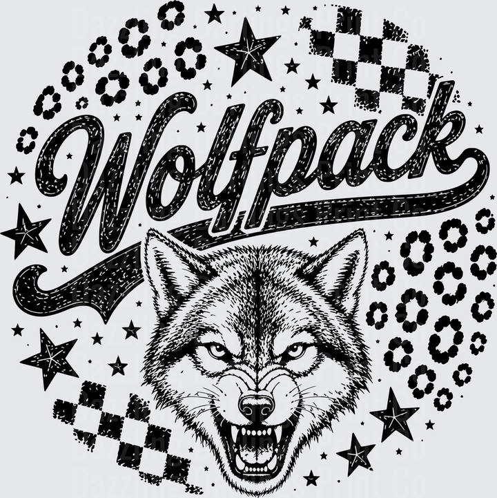 Wolfpack Growling Wolf Script Stars Checkered Leopard Print
