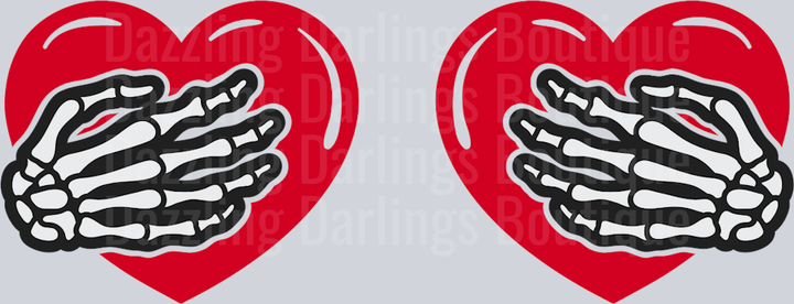Skeleton Hands Red Hearts Valentine