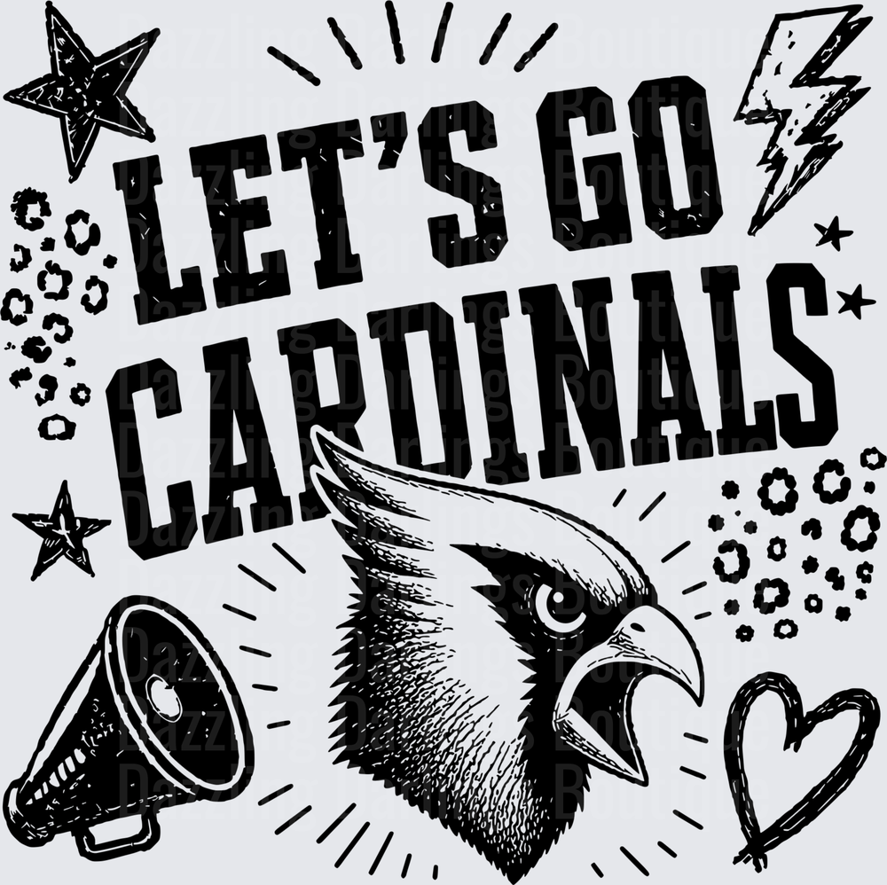 Let's Go Cardinals Bold Mascot Spirit Design with Stars