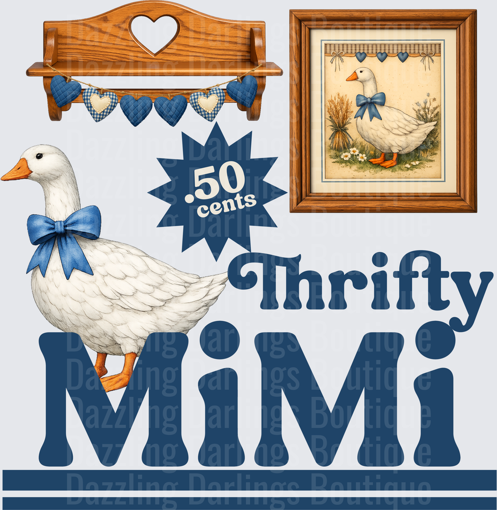 Thrifty MiMi White Goose with Blue Bow Country Style Design