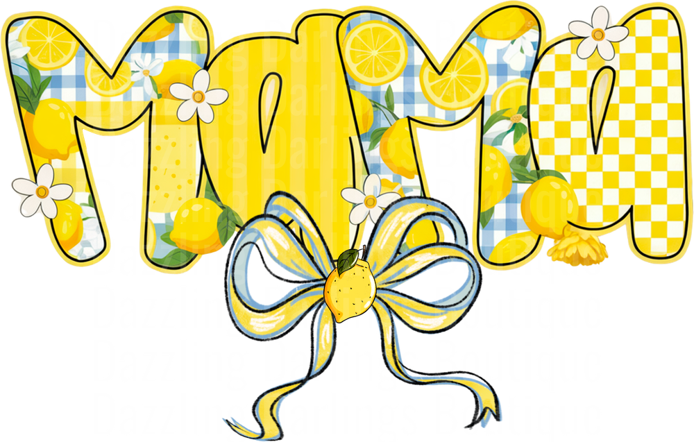 Mama Lemon Pattern Letters with Blue Gingham and Bow