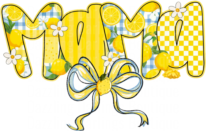 Mama Lemon Pattern Letters with Blue Gingham and Bow