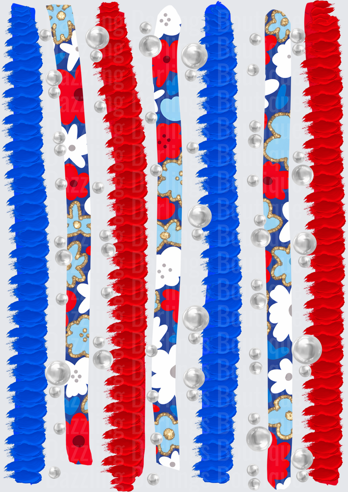 Red White and Blue Patriotic Brush Strokes with Silver Bubbles