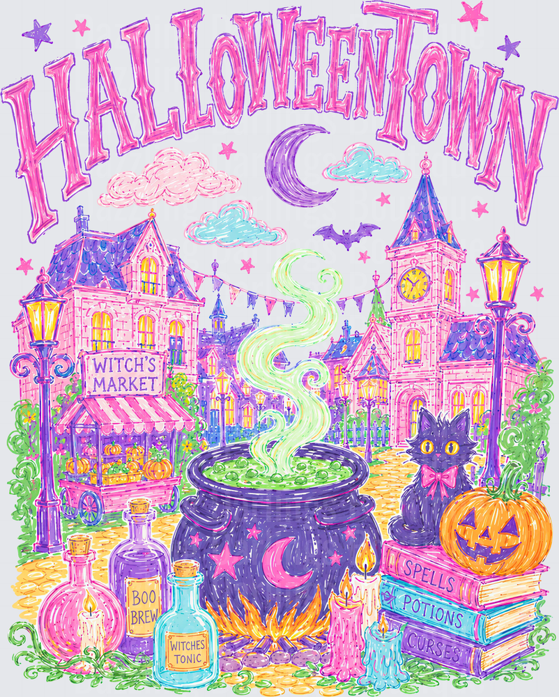 Halloweentown Pastel Witch's Market Cauldron Scene