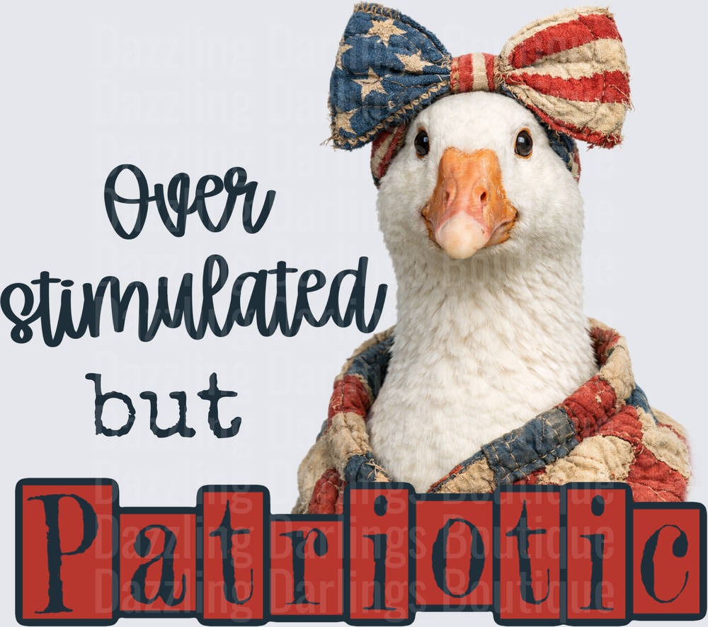 Overstimulated But Patriotic Goose with American Flag Bow