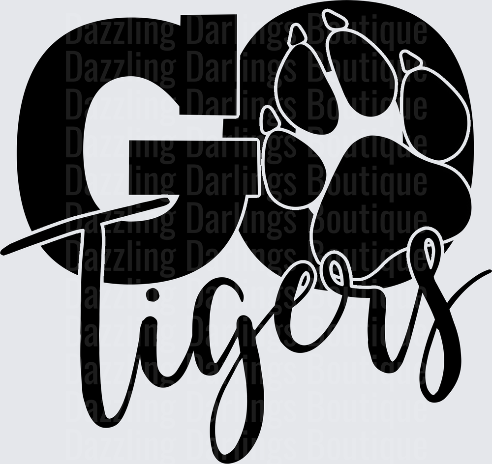 Go Tigers Paw Print Bold Script Spirit Design