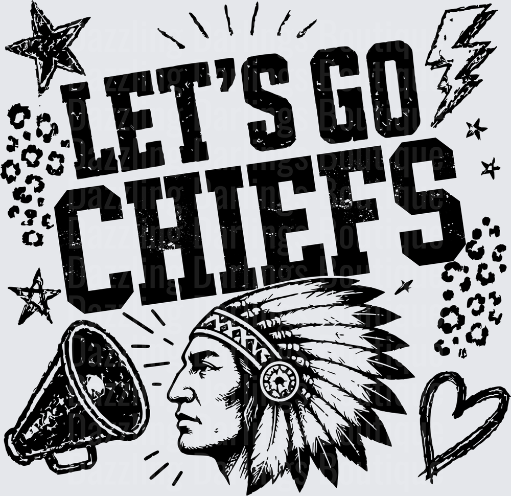 Let's Go Chiefs Distressed Mascot with Stars and Lightning