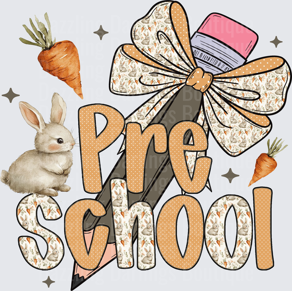 Pre School Bunny Rabbit Bow Pencil Carrots Design