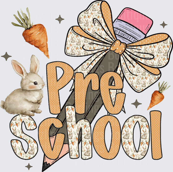 Pre School Bunny Rabbit Bow Pencil Carrots Design