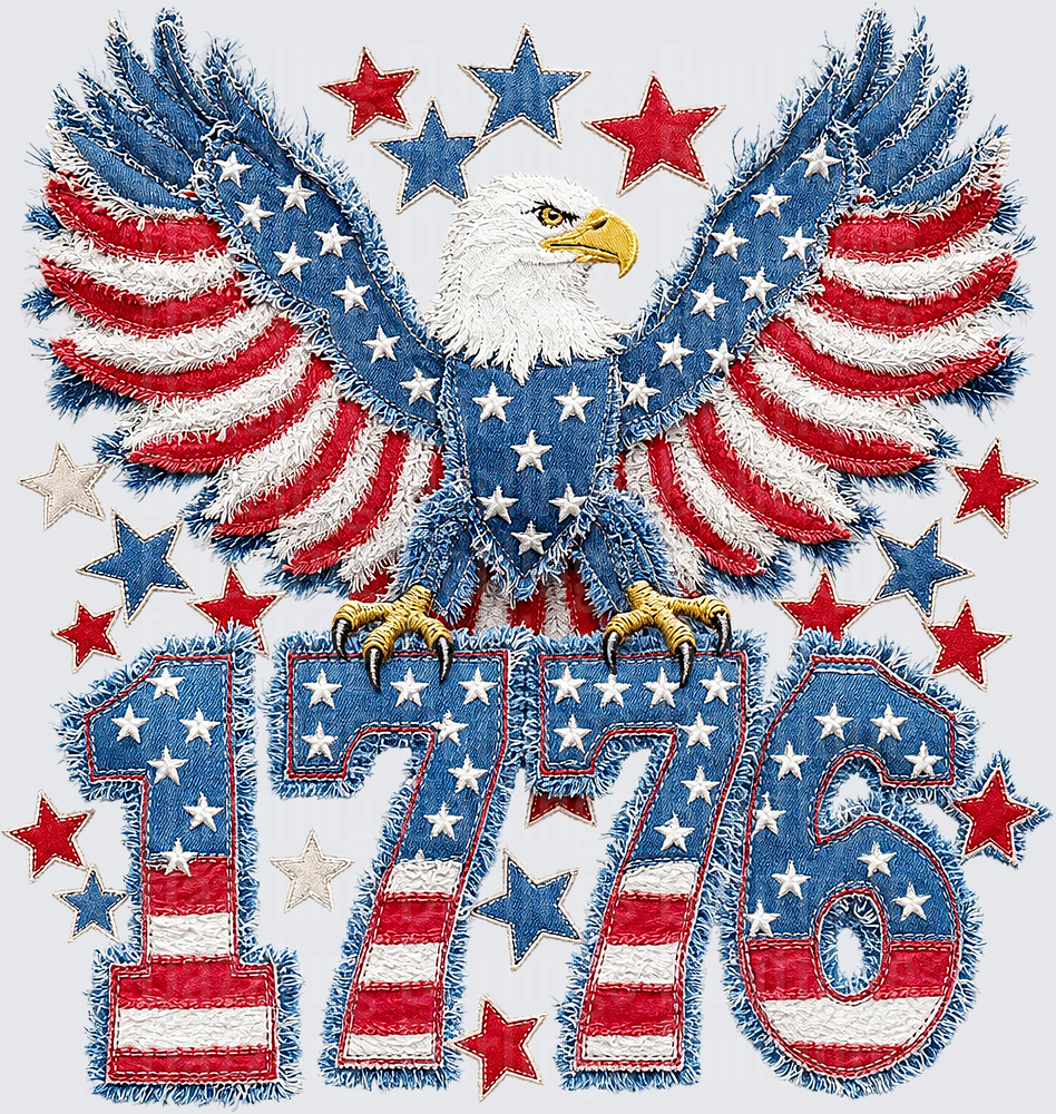 Patriotic Eagle Wings Spread Over 1776 Stars and Stripes