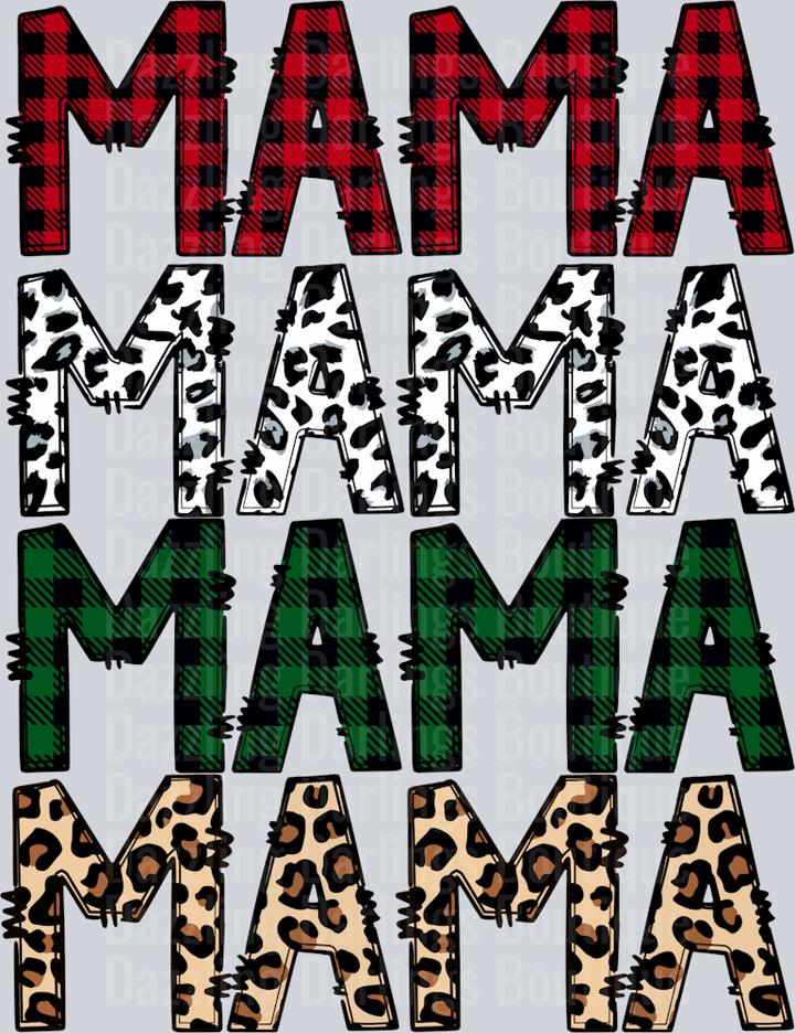 Mama Stacked Buffalo Plaid Leopard Christmas