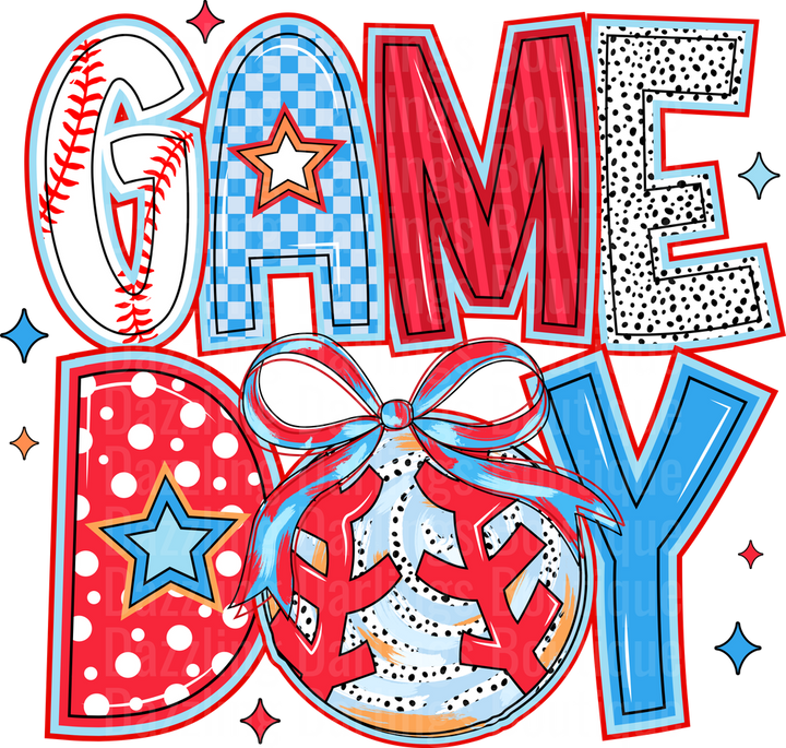 Game Day Baseball with Polka Dot and Checkered Pattern Letters