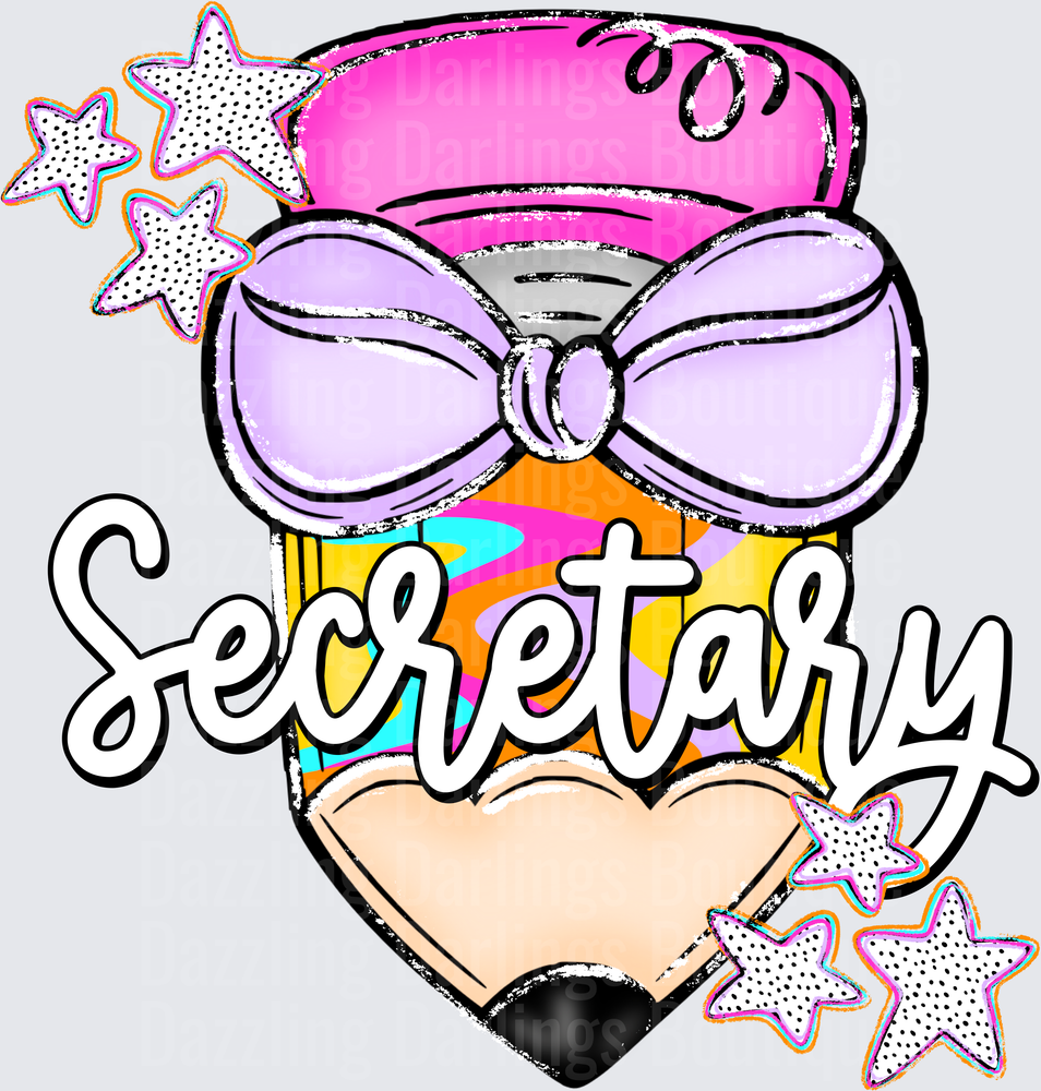 Secretary Bow Pencil Heart with Stars Design